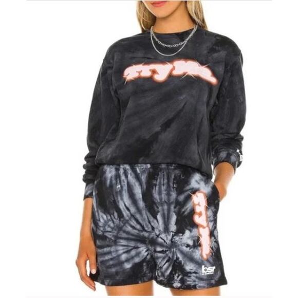 by SAMII RYAN Sweatshorts Try Me MEDIUM NWT  black tie dye - Picture 1 of 5